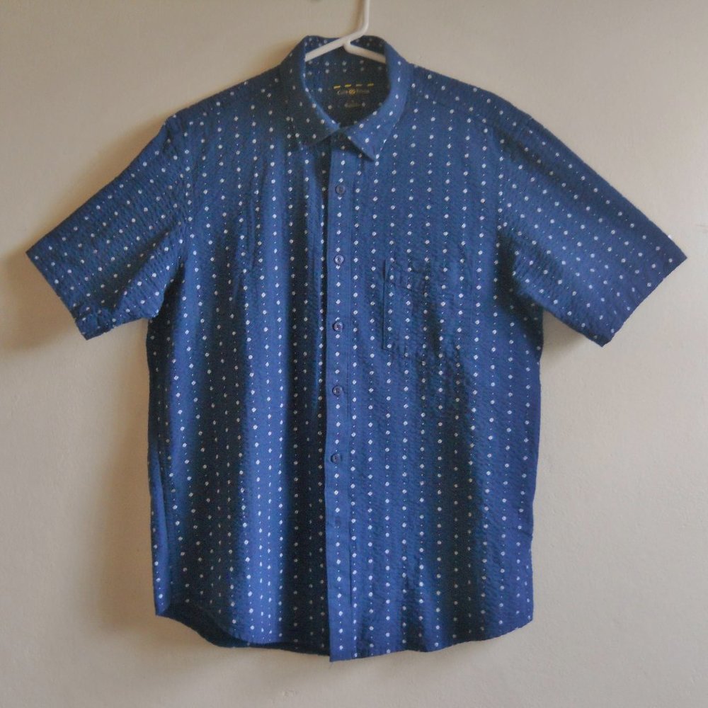 Men's Short Sleeved Shirt, L, Blue Seersucker